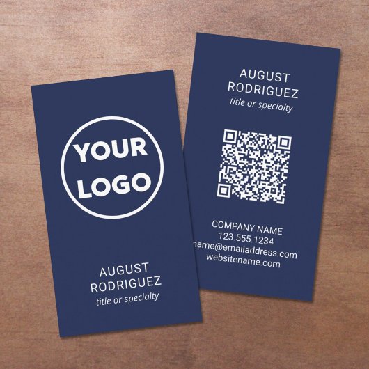 Carte De Visite Logo de code QR personnalisé Marine moderne bleu