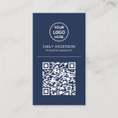 Carte De Visite Logo de code QR personnalisé Minimal Navy Blue (Devant)