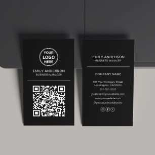 Carte De Visite Logo de code QR personnalisé noir minimal