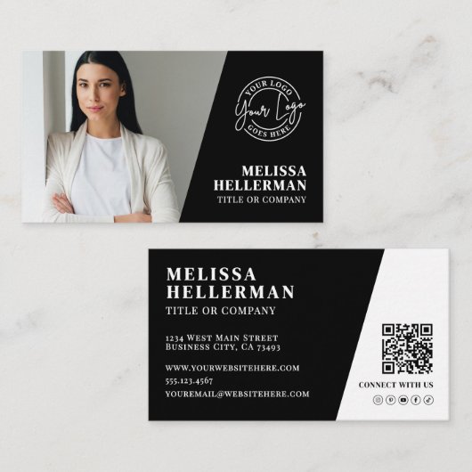 Carte De Visite Logo de code QR photo noir (Devant / Derrière)