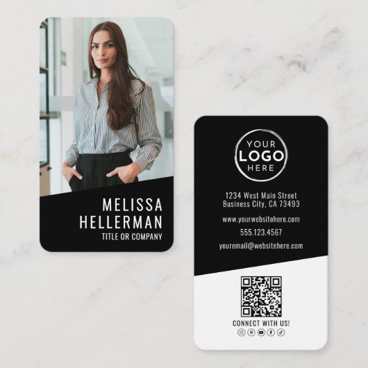 Carte De Visite Logo de code QR photo noir vertical (Devant / Derrière)