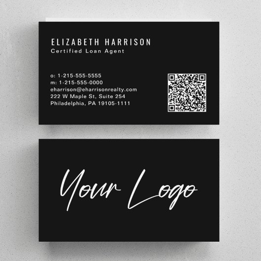 Carte De Visite Logo de code QR professionnel minimal noir