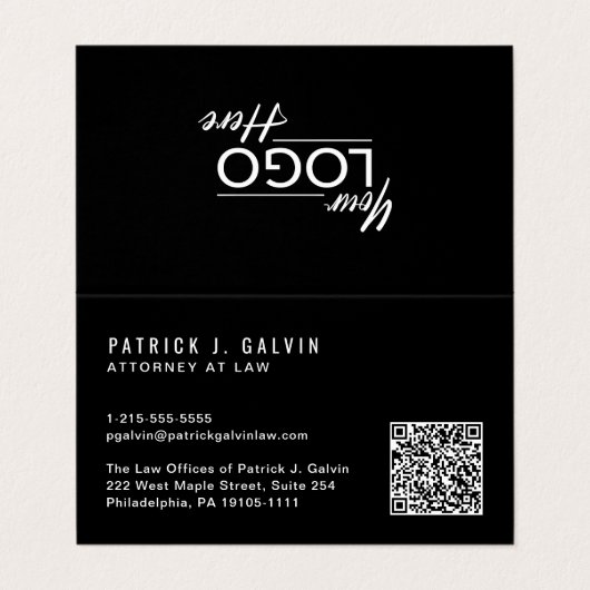 Carte De Visite Logo de code QR professionnel moderne noir (Extérieur déplié)