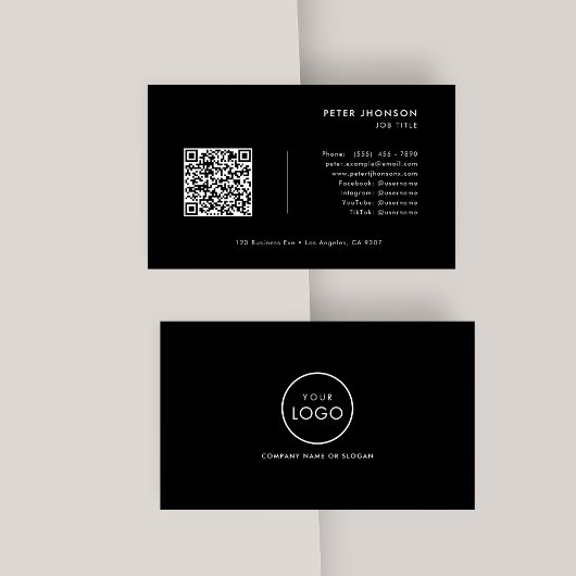 Carte De Visite Logo de code QR professionnel simple noir et blanc