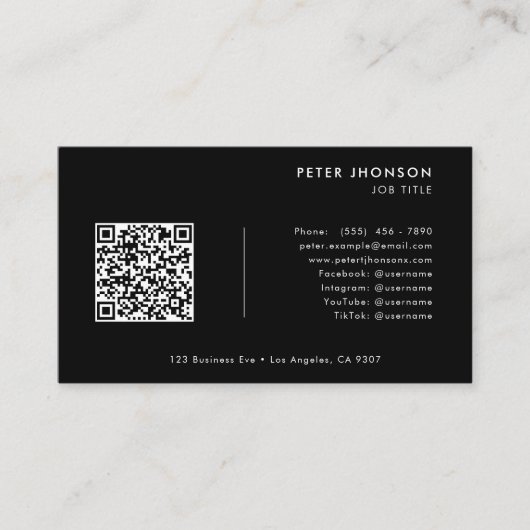 Carte De Visite Logo de code QR professionnel simple noir et blanc (Devant)