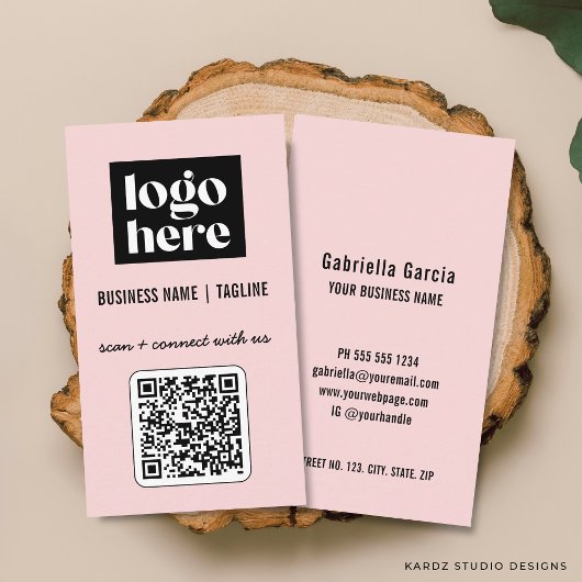 Carte De Visite Logo de code QR rose moderne professionnel
