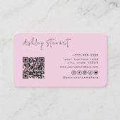 Carte De Visite Logo de code Qr rose professionnel Script minimal (Devant)
