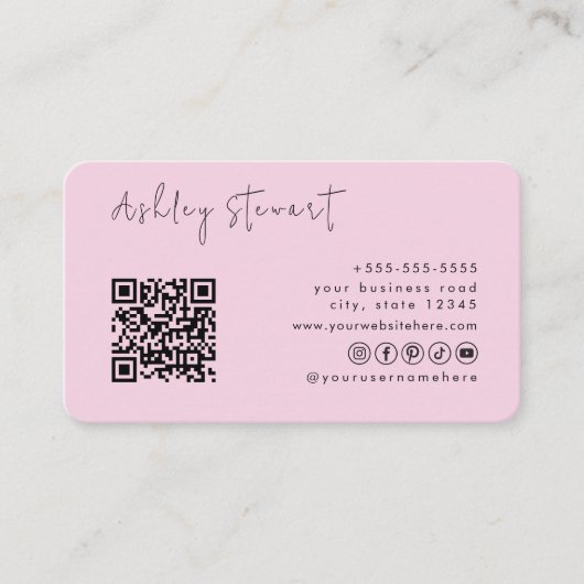 Carte De Visite Logo de code Qr rose professionnel Script minimal (Devant)