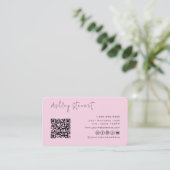 Carte De Visite Logo de code Qr rose professionnel Script minimal (Debout devant)