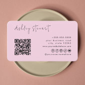 Carte De Visite Logo de code Qr rose professionnel Script minimal