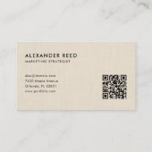 Carte De Visite Logo de code QR scannable en lin beige (Dos)