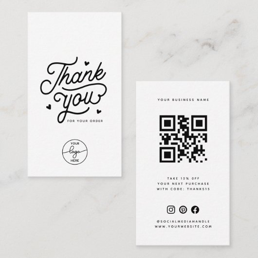Carte De Visite Logo de code QR simple merci pour votre commande (Devant / Derrière)