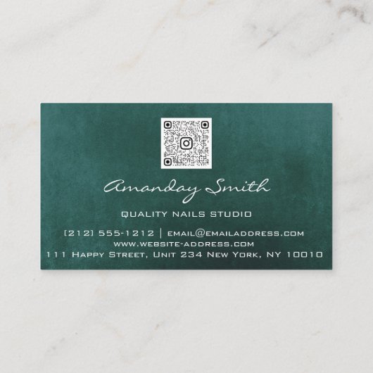 Carte De Visite Logo de code QR turquoise Gold Quality Nail Script (Dos)
