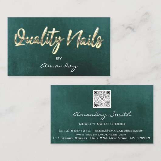 Carte De Visite Logo de code QR turquoise Gold Quality Nail Script (Devant / Derrière)