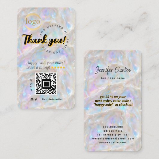 Carte De Visite Logo de code QR unique Iridescente Opal Merci (Devant / Derrière)