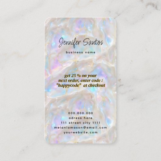 Carte De Visite Logo de code QR unique Iridescente Opal Merci (Dos)