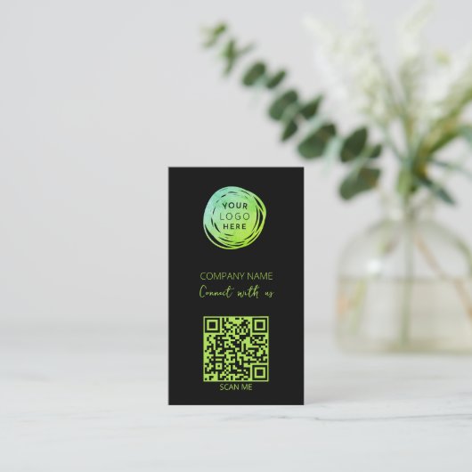 Carte De Visite Logo de code QR Vert fluorescent (Debout devant)