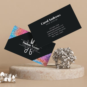 Carte De Visite Logo de coiffeur holographique tendance à paillett