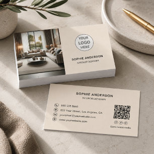 Carte De Visite Logo de concepteur d'intérieur QR sur les réseaux