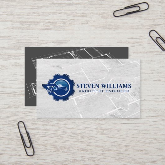 Carte De Visite Logo de Constructeur de Bâtiment | Plan (Devant/Arrière en situation)