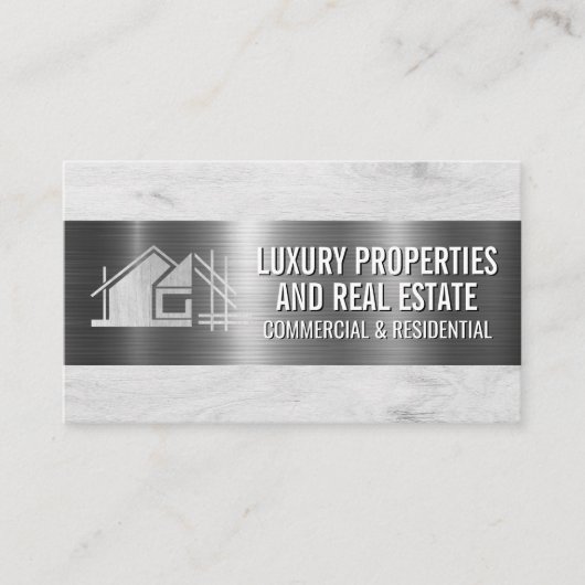 Carte De Visite Logo de construction | Arrière - plan de bois (Devant)