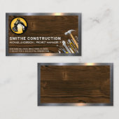 Carte De Visite Logo de construction | Bois métallique | Outils ma (Devant / Derrière)