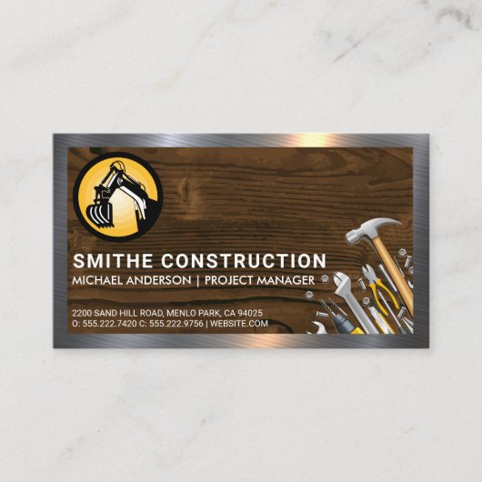 Carte De Visite Logo de construction | Bois métallique | Outils ma (Devant)