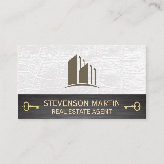 Carte De Visite Logo de construction | Cuir blanc | Clé de squelet (Devant)