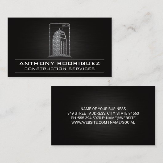 Carte De Visite Logo de construction en acier | Grue de constructi (Devant / Derrière)