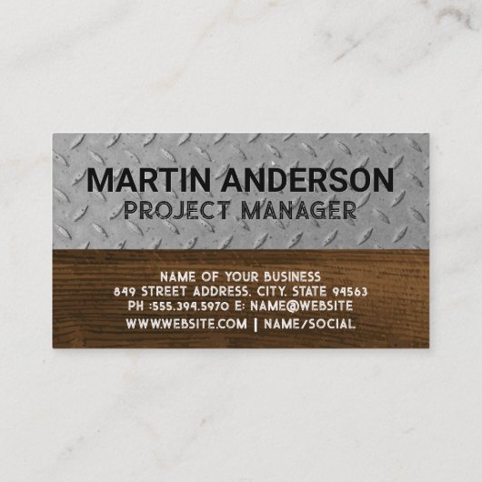 Carte De Visite Logo de construction Hardhat | Bois d'acier (Dos)