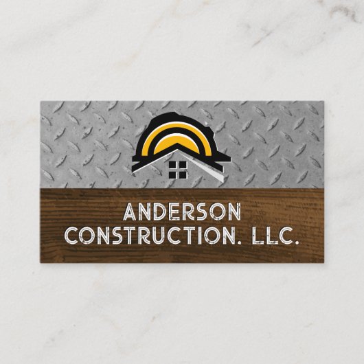 Carte De Visite Logo de construction Hardhat | Bois d'acier (Devant)
