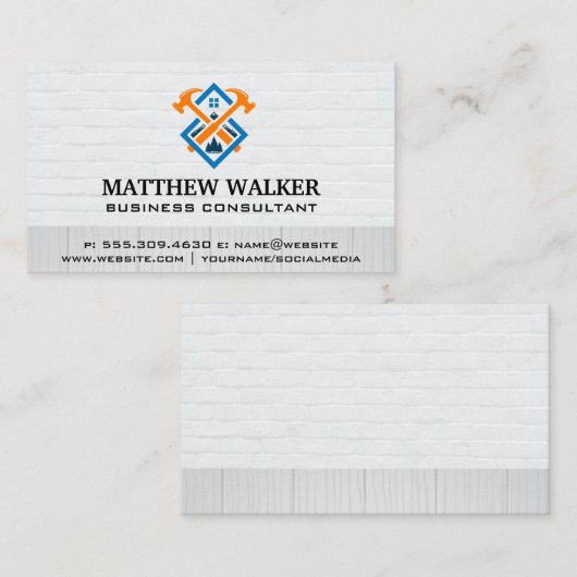 Carte De Visite Logo de construction | Mur en briques | Bois (Devant / Derrière)