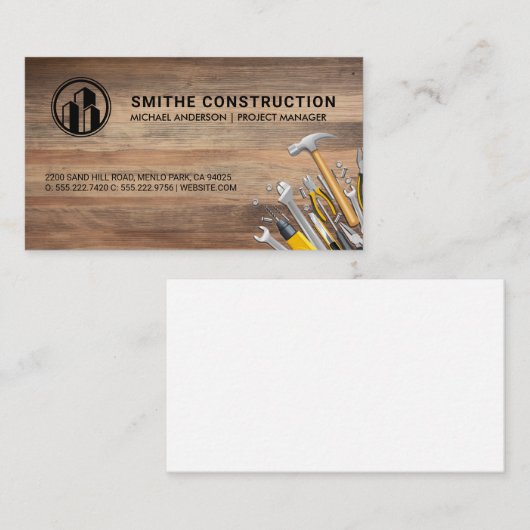 Carte De Visite Logo de construction | Outils main | Arrière - pla (Devant / Derrière)