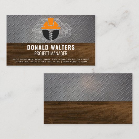 Carte De Visite Logo de construction | Plan directeur | Acier | Bo (Devant / Derrière)