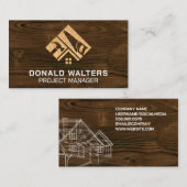 Carte De Visite Logo de construction | Plan directeur | Bois (Devant / Derrière)