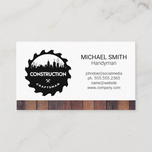 Carte De Visite Logo de Construction Saw City | Découpe en bois (Devant)