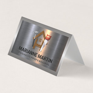 Carte De Visite Logo de construction   Scie à bois domestique et m