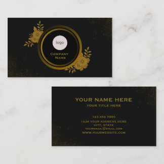 Carte De Visite Logo de couronne florale noire et or de luxe