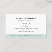 Carte De Visite Logo de dentiste moderne en vert clair professionn (Dos)