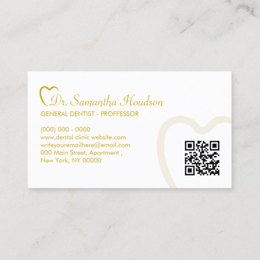 Carte De Visite Logo de dentisterie Code QR simple jaune (Dos)