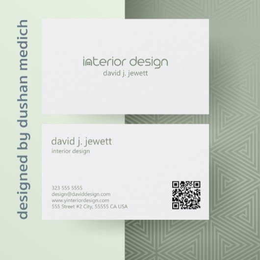 Carte De Visite Logo de Design d'intérieur simple Sage Green