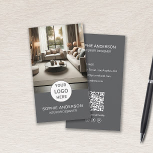 Carte De Visite Logo de designer d'intérieur Photo QR Réseaux soci