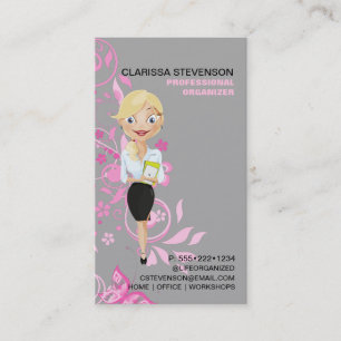 Carte De Visite Logo de femme d'affaires aux fleurs roses