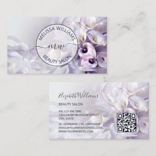 Carte De Visite Logo de fleur de calla violet blanc (Devant / Derrière)