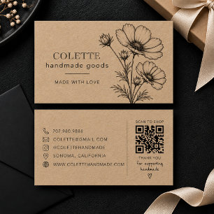 Carte De Visite Logo de fleur kraft fait main