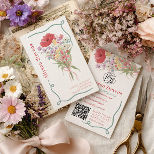 Carte De Visite Logo de fleuriste floral bohème chic en aquarelle 