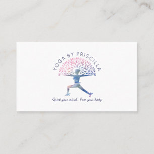 Carte De Visite Logo de floraison de pose de yoga de femme d'arbre