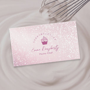 Carte De Visite Logo de gâteau minimaliste avec paillettes roses p