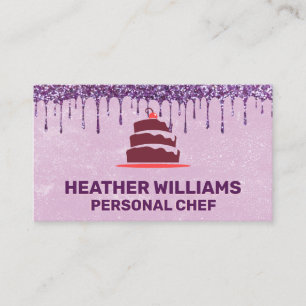 Carte De Visite Logo de gâteau   Whisk   Parties scintillant viole
