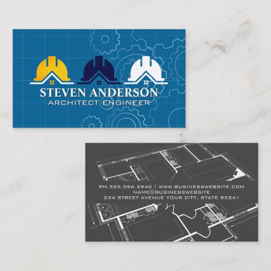 Carte De Visite Logo de Hard Hat Builder | Plan | Immobilier (Devant / Derrière)
